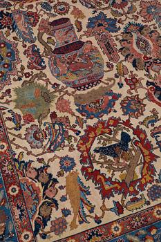 A CARPET, a semi-antique Tabriz figural, ca 363-366 x 252-258 cm.