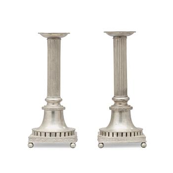 1631. A pair of late Gustavian pewter candlesticks by H Wicksten, master 1782.