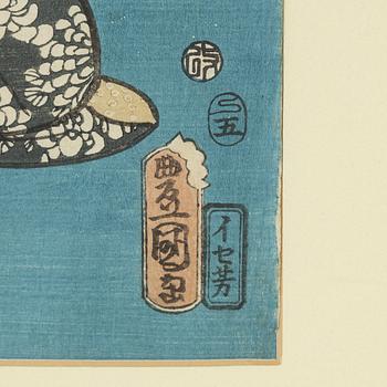 Utagawa Kunisada, two woodblock prints in colours, mid 19th Century.