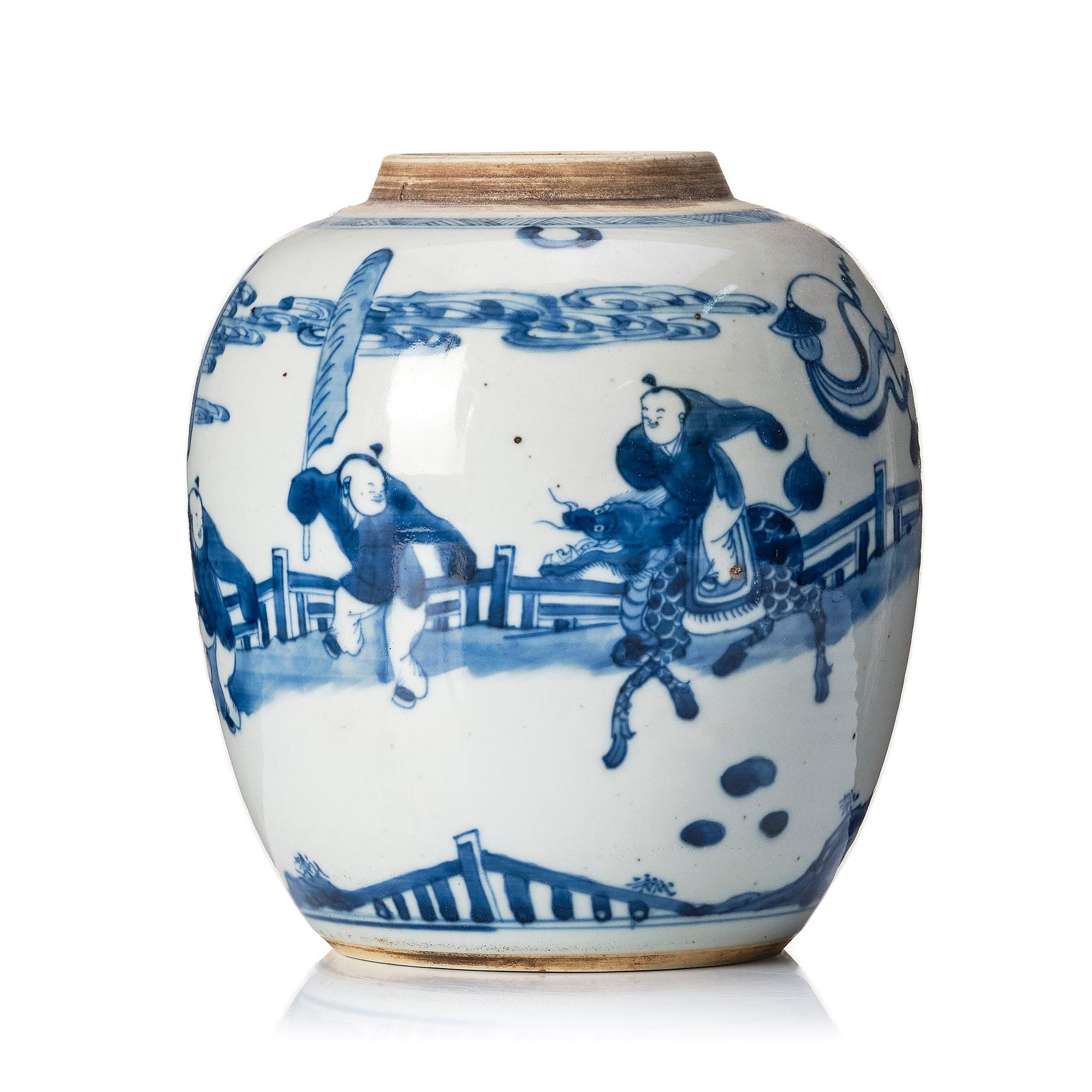 A blue and white jar, Qing dynasty, 18th Century.