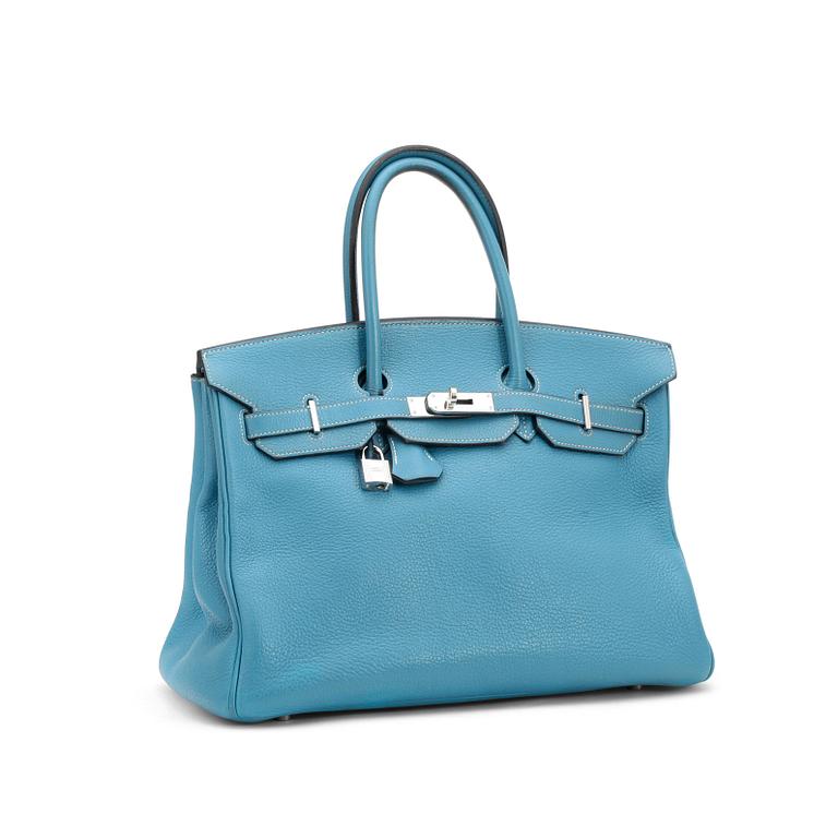 HERMÈS, a tourillon clemence blue jean handbag, "Birkin 35".