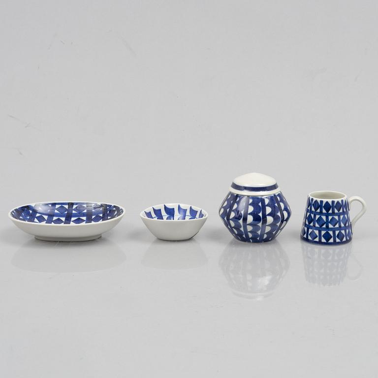 Karin Björquist, a set of nine "Indigo" stoneware vases and bowls, Gustavsbergs studio, 1950s.