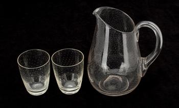 KANNA samt 2 GLAS, glas, Gunnel Nyman. 1900-talets mitt.