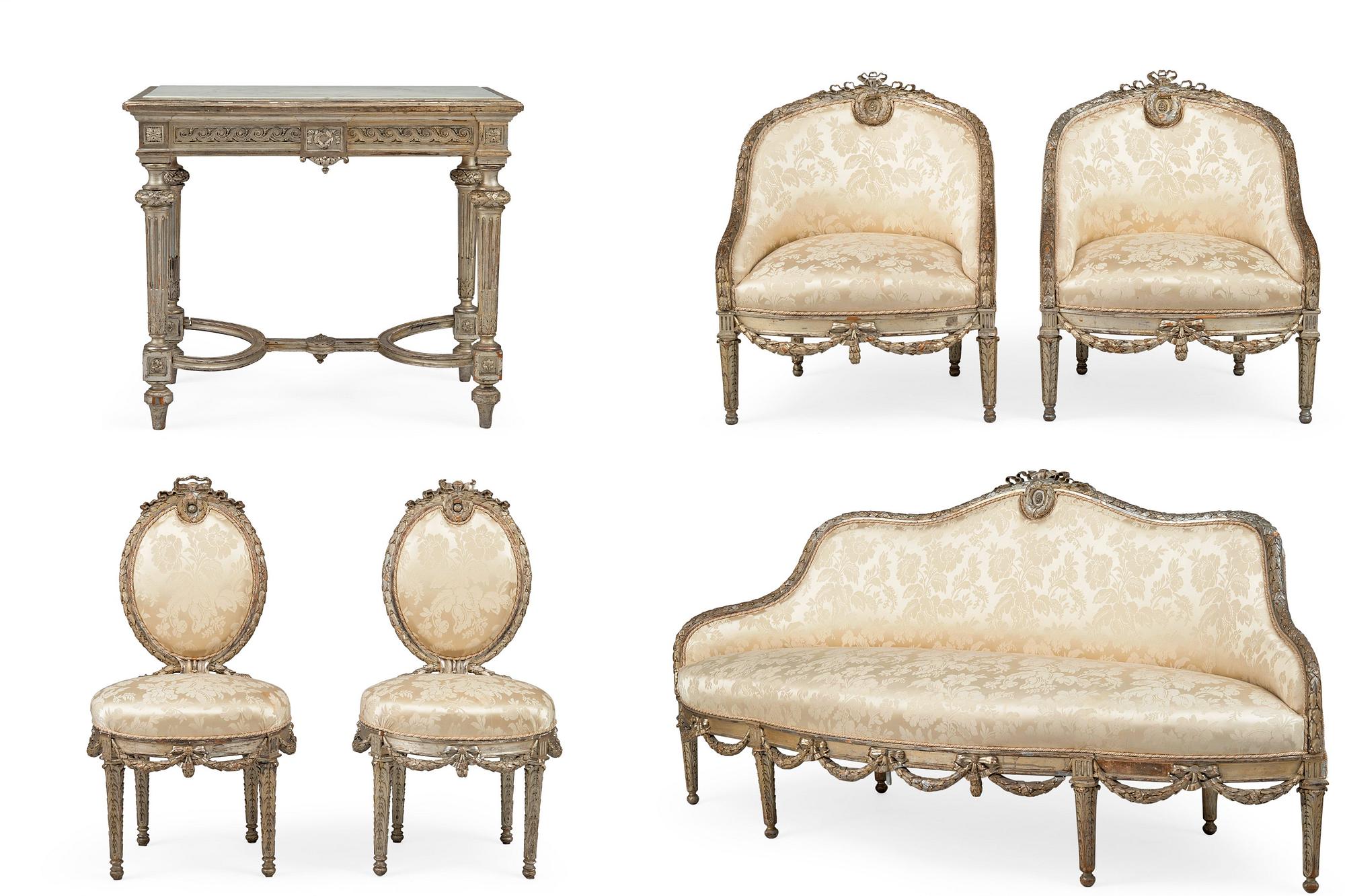 A RUSSIAN IMPERIAL FURNITURE SET, 6 PIECES.