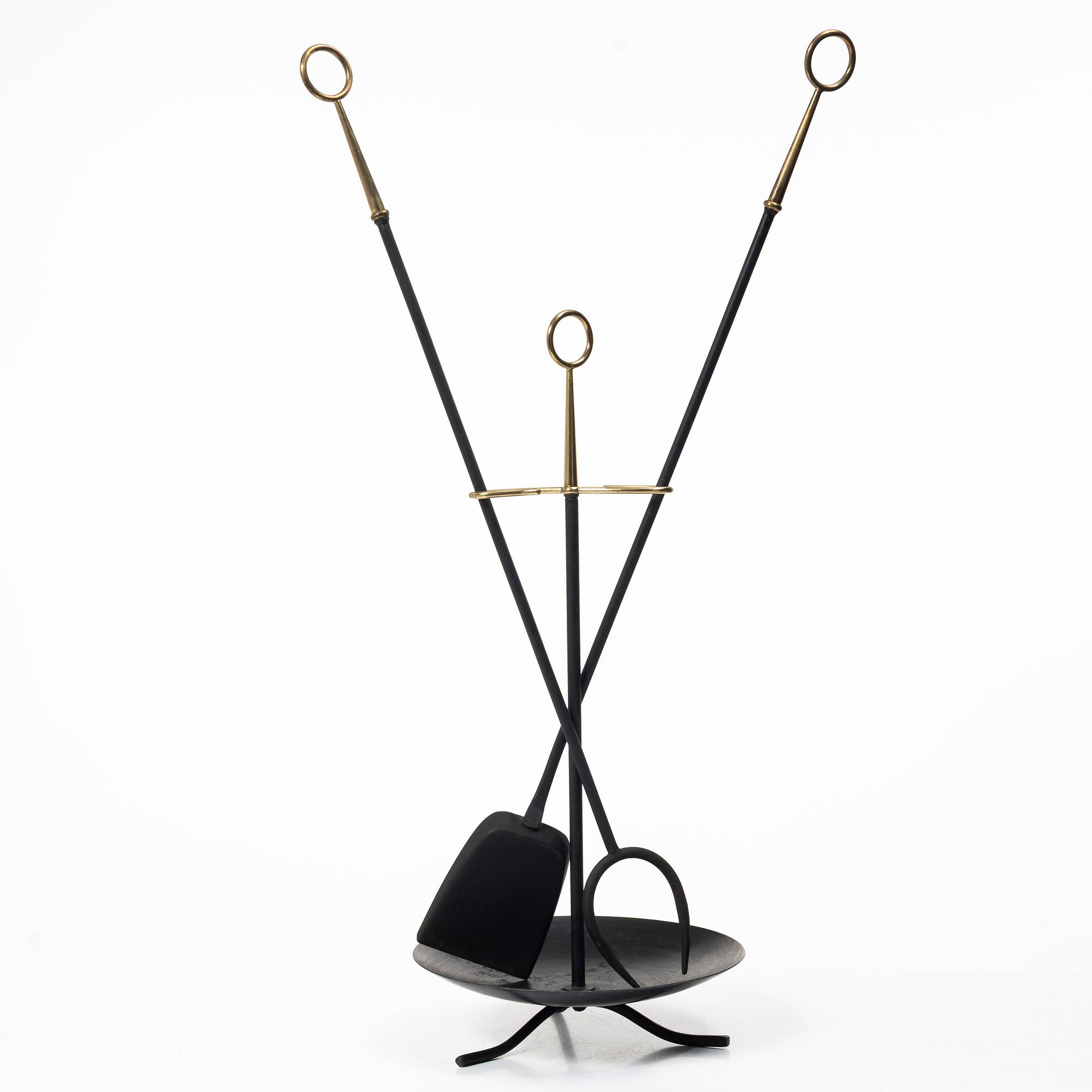 Gunnar Ander, Fire utensils on a stand, Ystad Metall, second half of the 20th century.