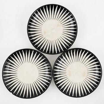 Eugen Trost, eleven coffee cups with three saucers, 'Zebra', Upsala-Ekeby Gefle.