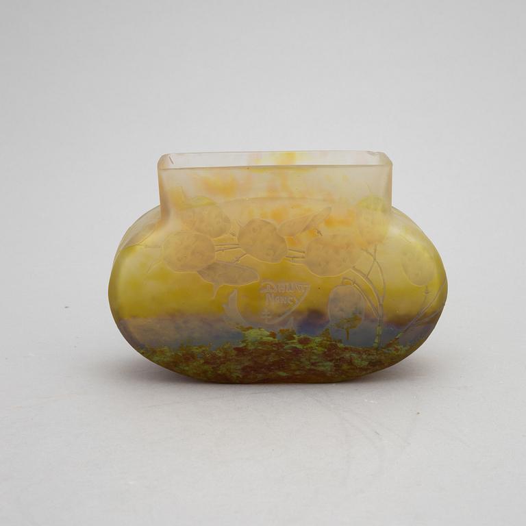 Daum, an etched and enamel painted Art Nouveau glass vase, Nancy, France, early 1900's.