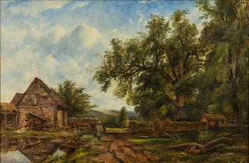 Frederick William Watts, attributed, Landscape with figure by a farmhouse.