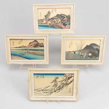 Utagawa Hiroshige, efter, färgträsnitt, 20 st, Japan, ur serien  serien Fifty-three Stations of the Tokaido, 1900-tal.