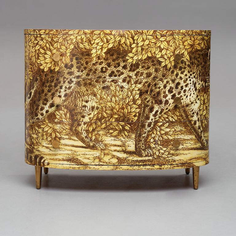 Piero Fornasetti, a "Leopardo" chest of drawers, Ateliers Fornasetti, Milan 1950-60's.