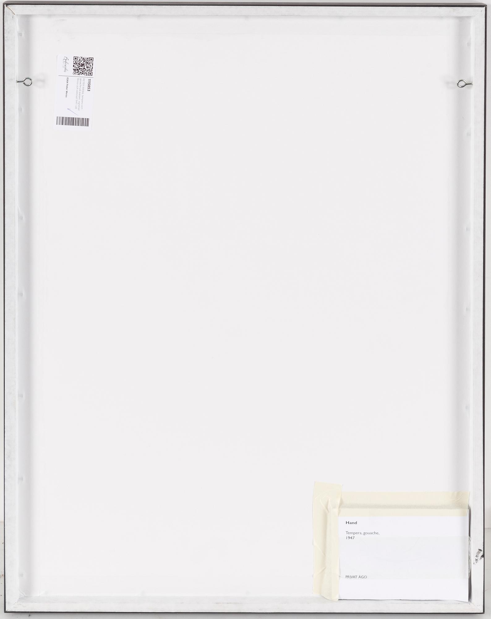 PETER WEISS, tempera and gouache on paper, signed Weiss and dated 1947.