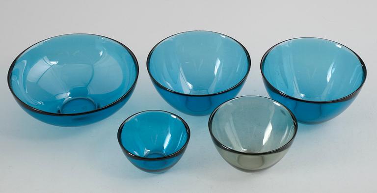 SKÅLAR, 5 st, glas, "Fuga", Orrefors, 1900-talets mitt.