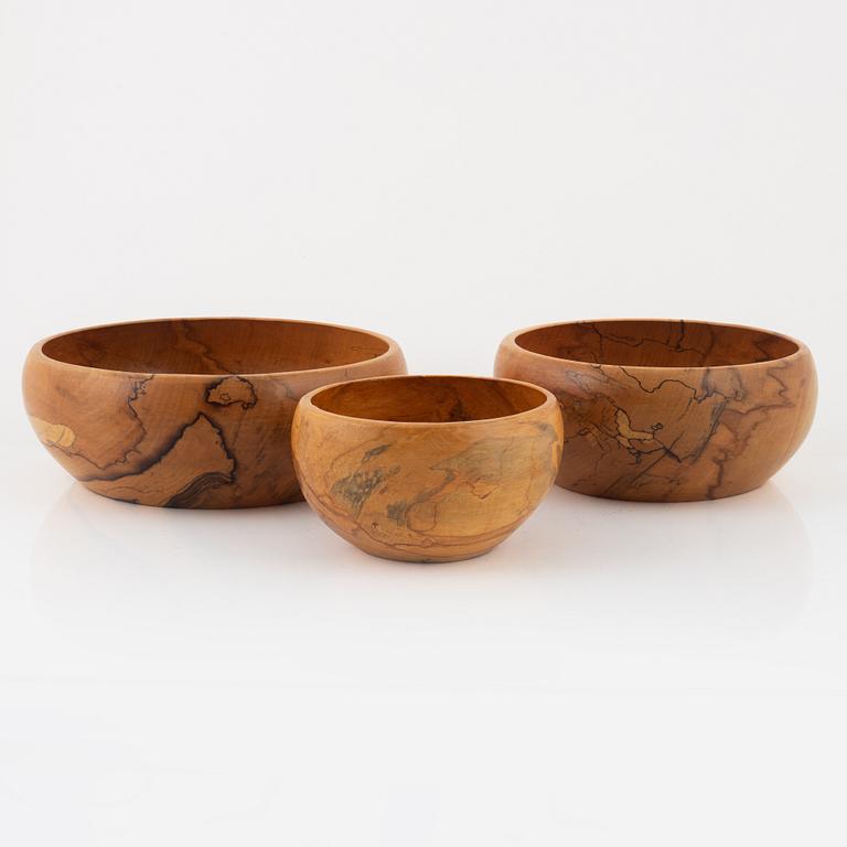 Gösta Israelsson, three beech bowls, signed.