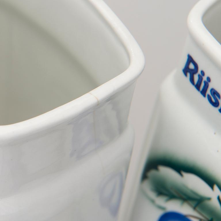 KRYDDBURKAR, 8 st, 1930-1940-tal och SKÄRBRÄDE, jubileumsår 1998, flintgods, Arabia Finland.