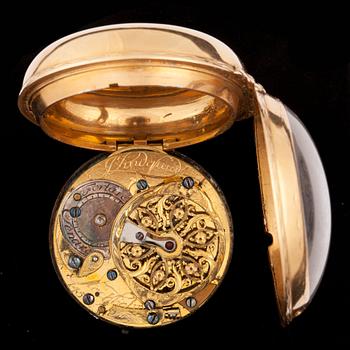 A gold verge pocket watch, J. Lindquist, Stockholm 1754-1779.