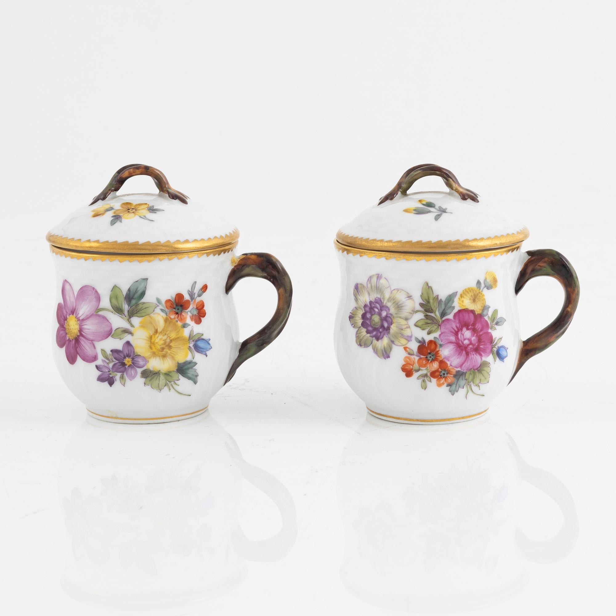 Eleven custard cups, "Saxon Flower", Royal Copenhagen, Denmark.