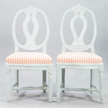 Six Swedish Gustavian chairs (5+1), similar, late 18th century, Stockholm.