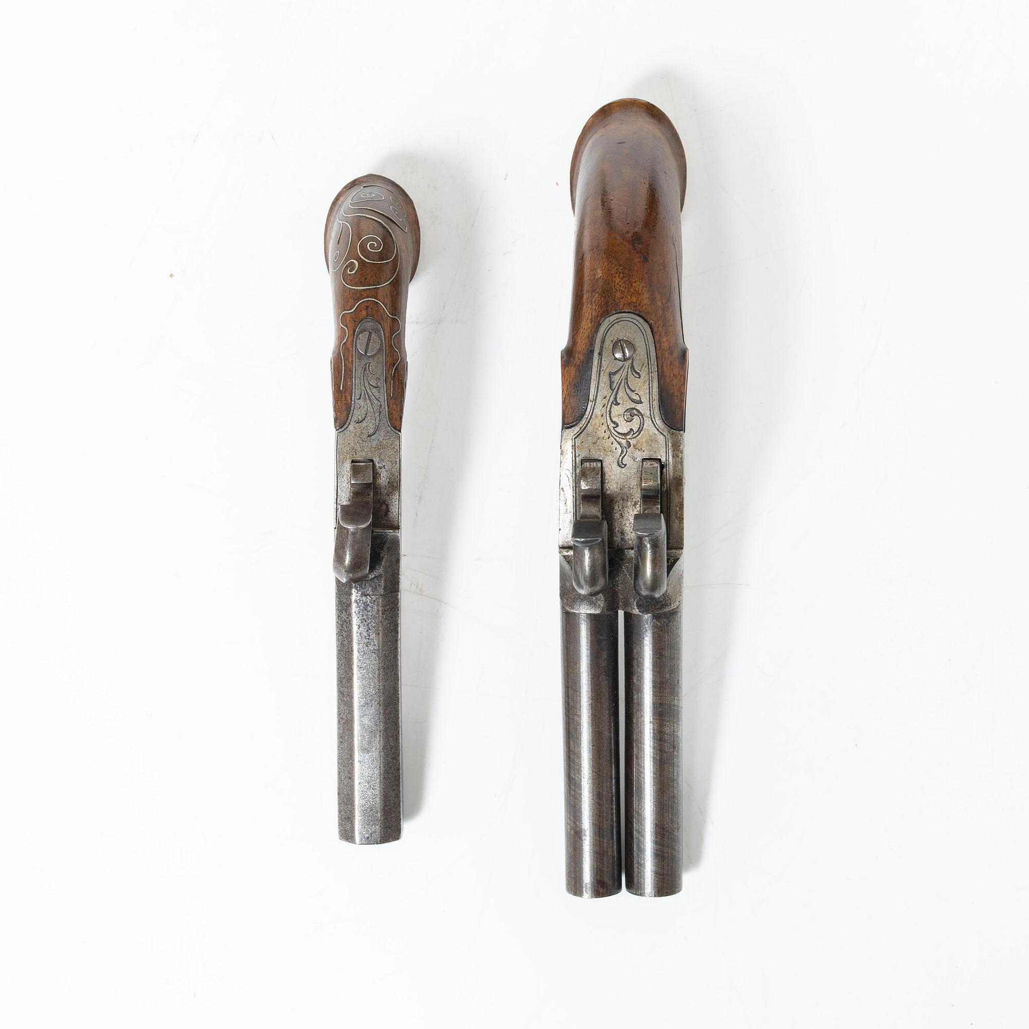 Slaglåspistoler 2 st, belgiska, 1800-talets mitt.