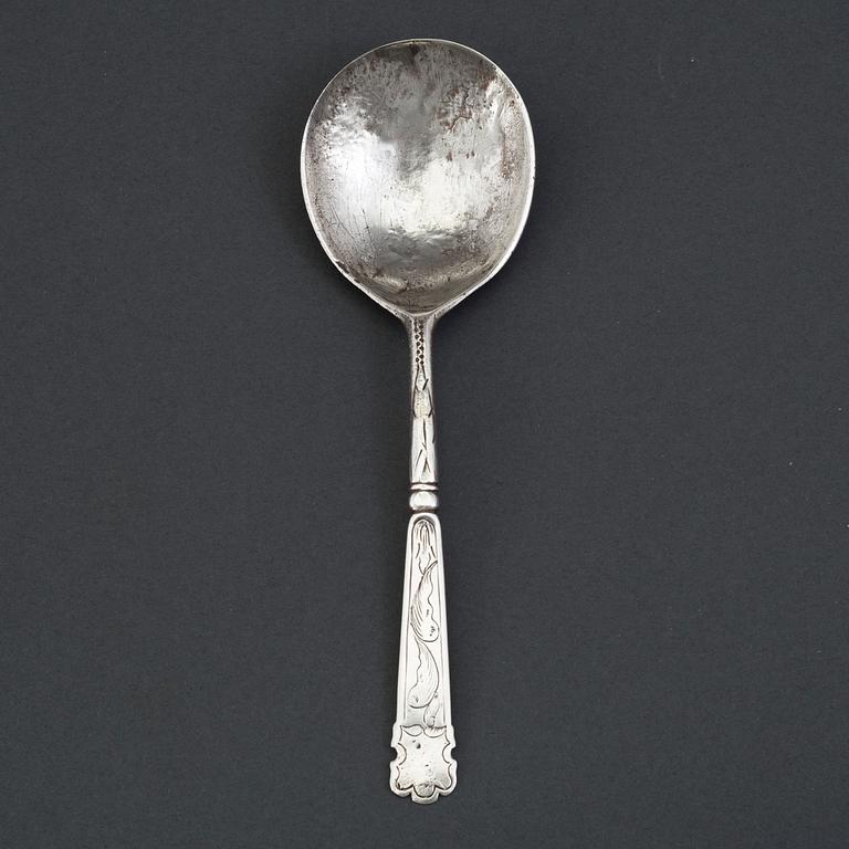 A Norwegian 17th century silver spoon, unidentified makers mark.