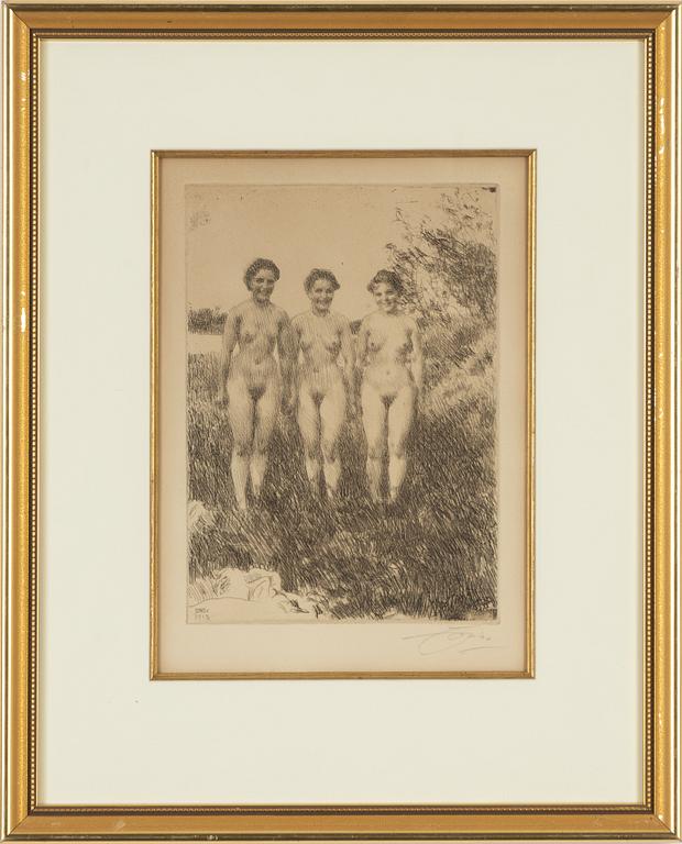 Anders Zorn, etsning, 1913, signerad med blyerts.