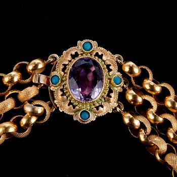 A NECKLACE, amethyst, tuquois.