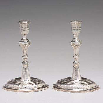 A pair of Swedish 18th century silver candlesticks, mark of Lorens Stabeus, Stockholm 1760.