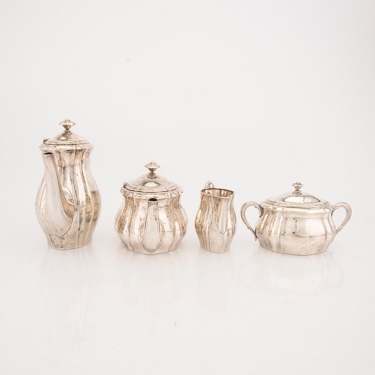 A Danish four pcs sivler tea and coffee service first half of the 20th century, tota weight 1618 grams.