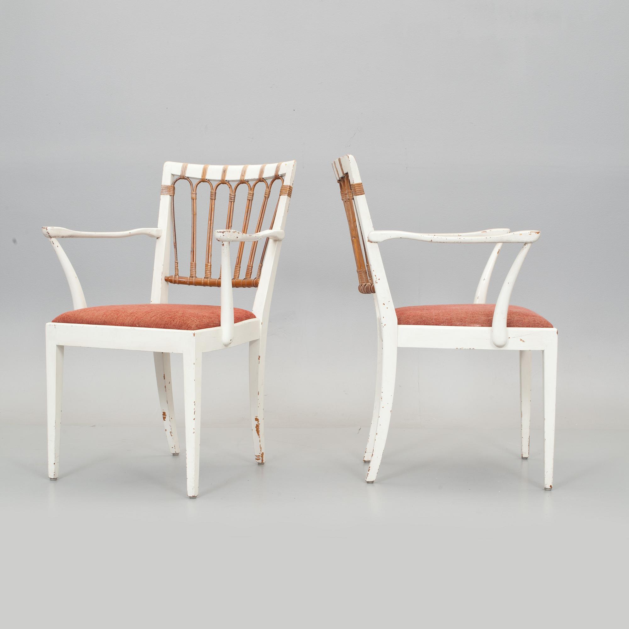 KARMSTOLAR, 2 st samt STOLAR 4 st, Josef Frank för Svenskt tenn, modellnr 1165. 1950-tal.