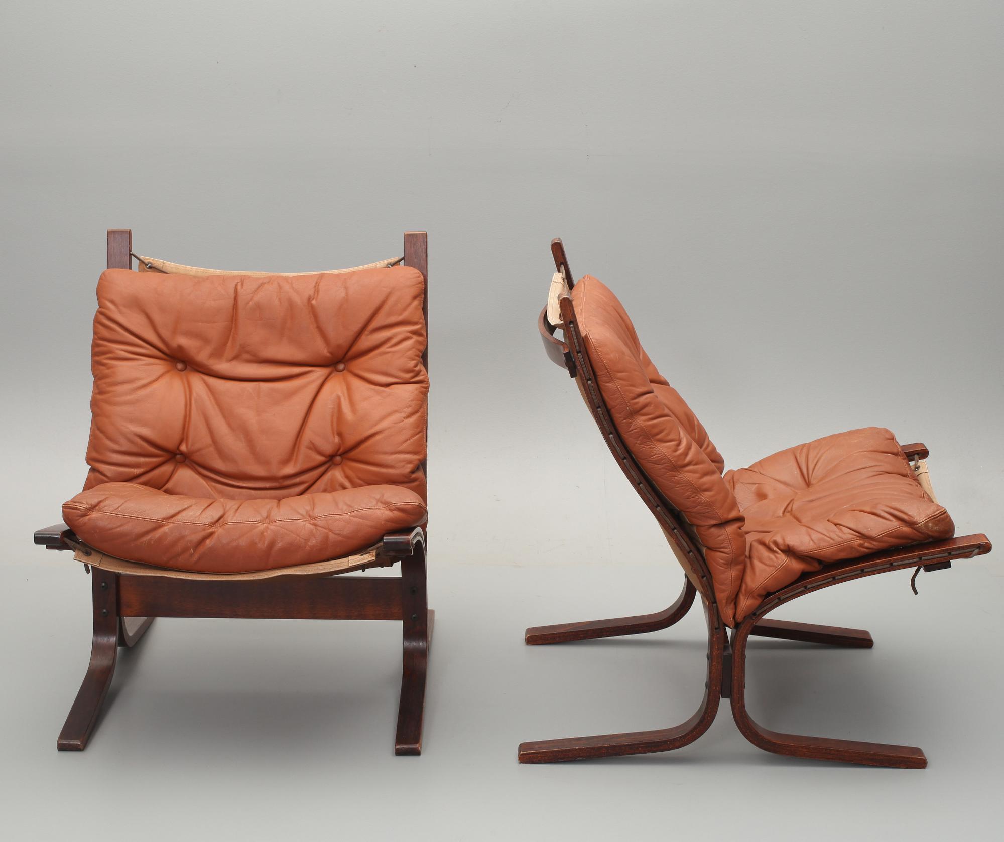 FÅTÖLJER, ett par, Ingmar Rolling, Westnofa Furniture, Norge, etikettmärkta.