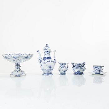 Royal Copenhagen, A sixteen-piece 'Blue fluted Full lace' Mocca service, second half of the 20th century.