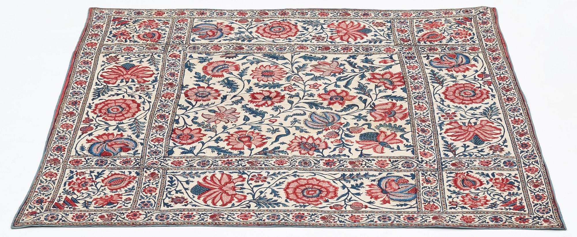 TEXTIL, semiantik/antik Kalamkar, sannolikt Isfahan, ca 110 x 109 cm.