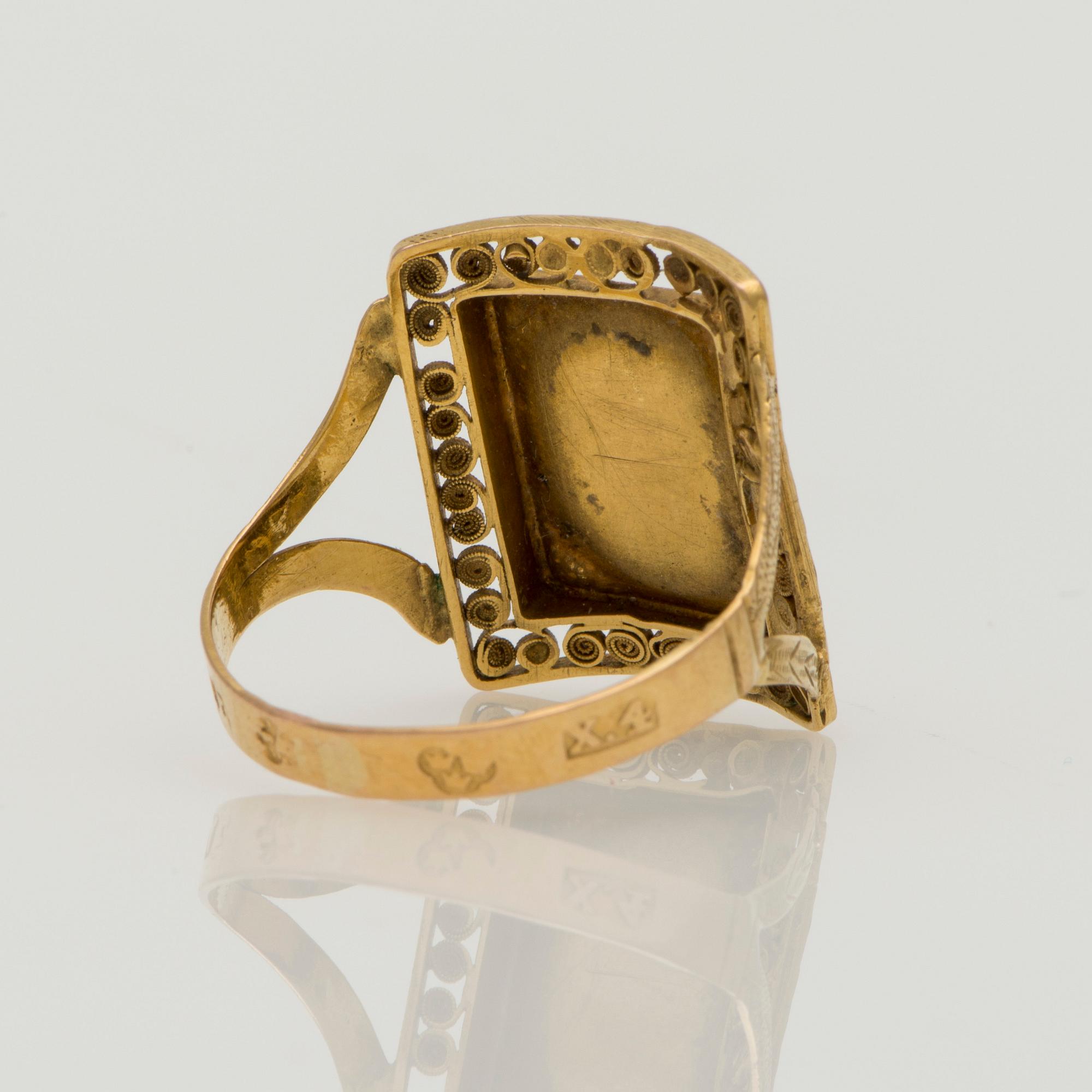 RING, miniatyrbild, filigranarbete, 14K guld. Sverige 1854.