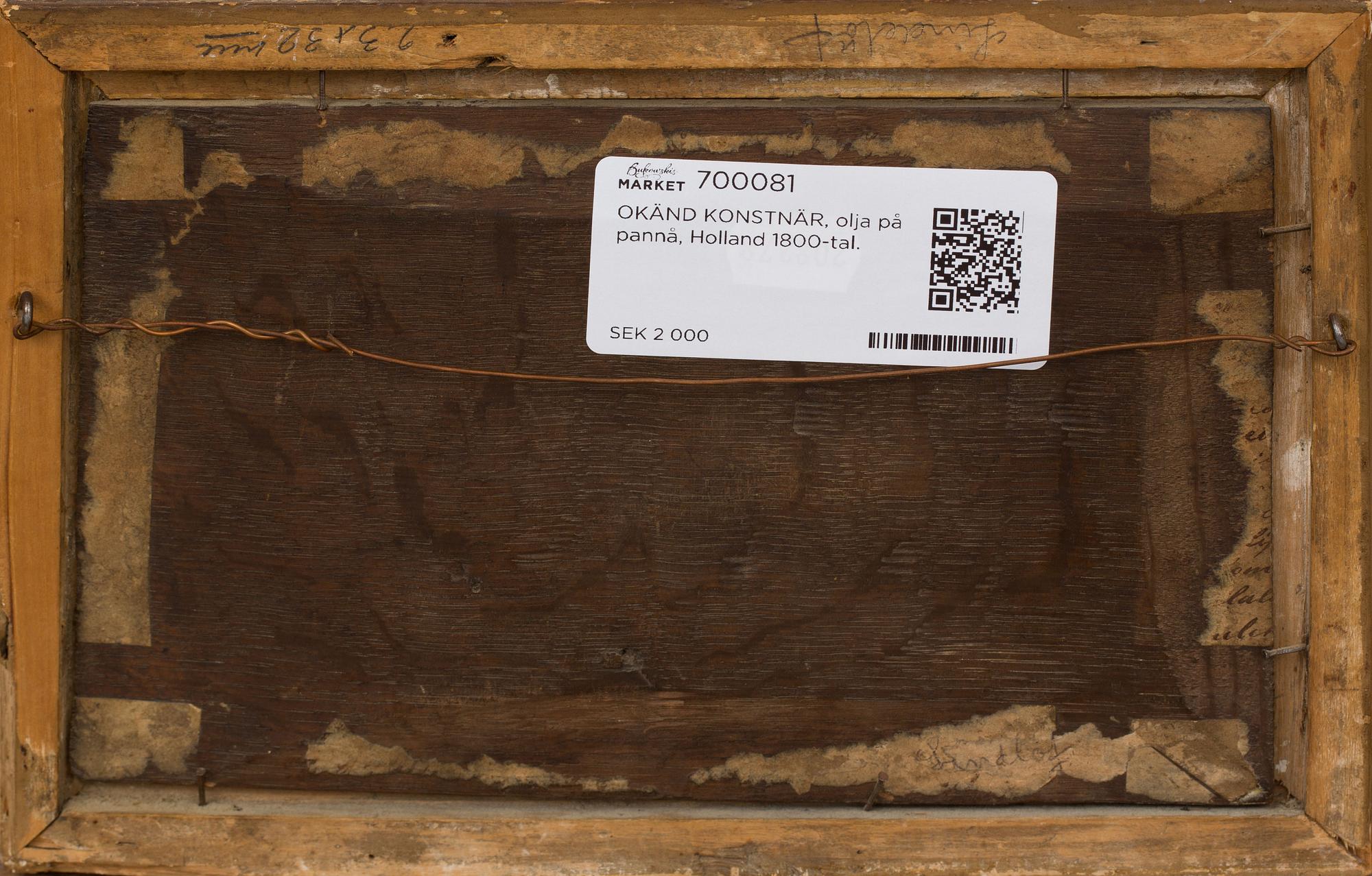 OKÄND KONSTNÄR, olja på pannå, Holland 1800-tal.