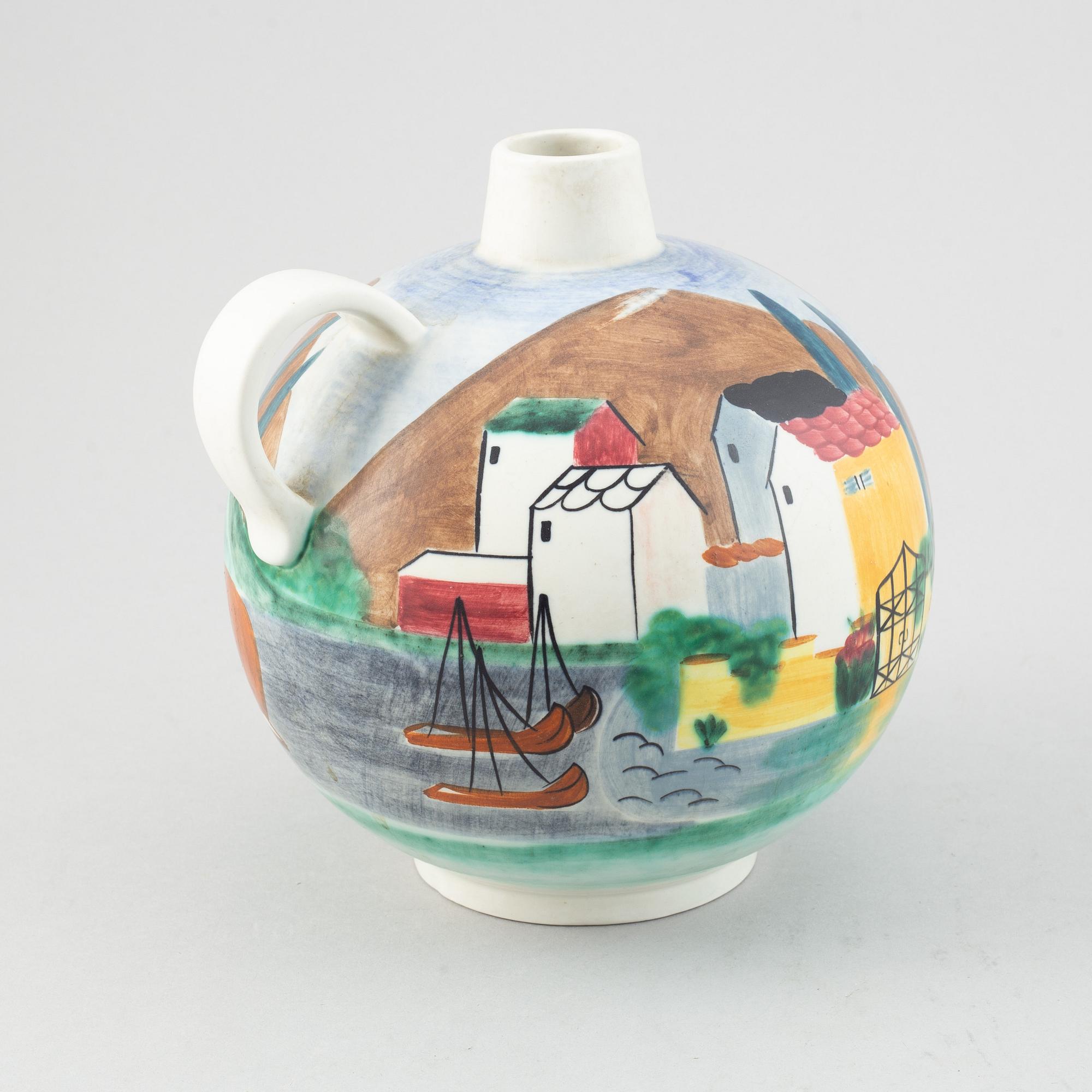 Gunnar Nylund & Heidi Heimann, a set of one ceramic vase, two dishes and a bowl for Rörstrand.