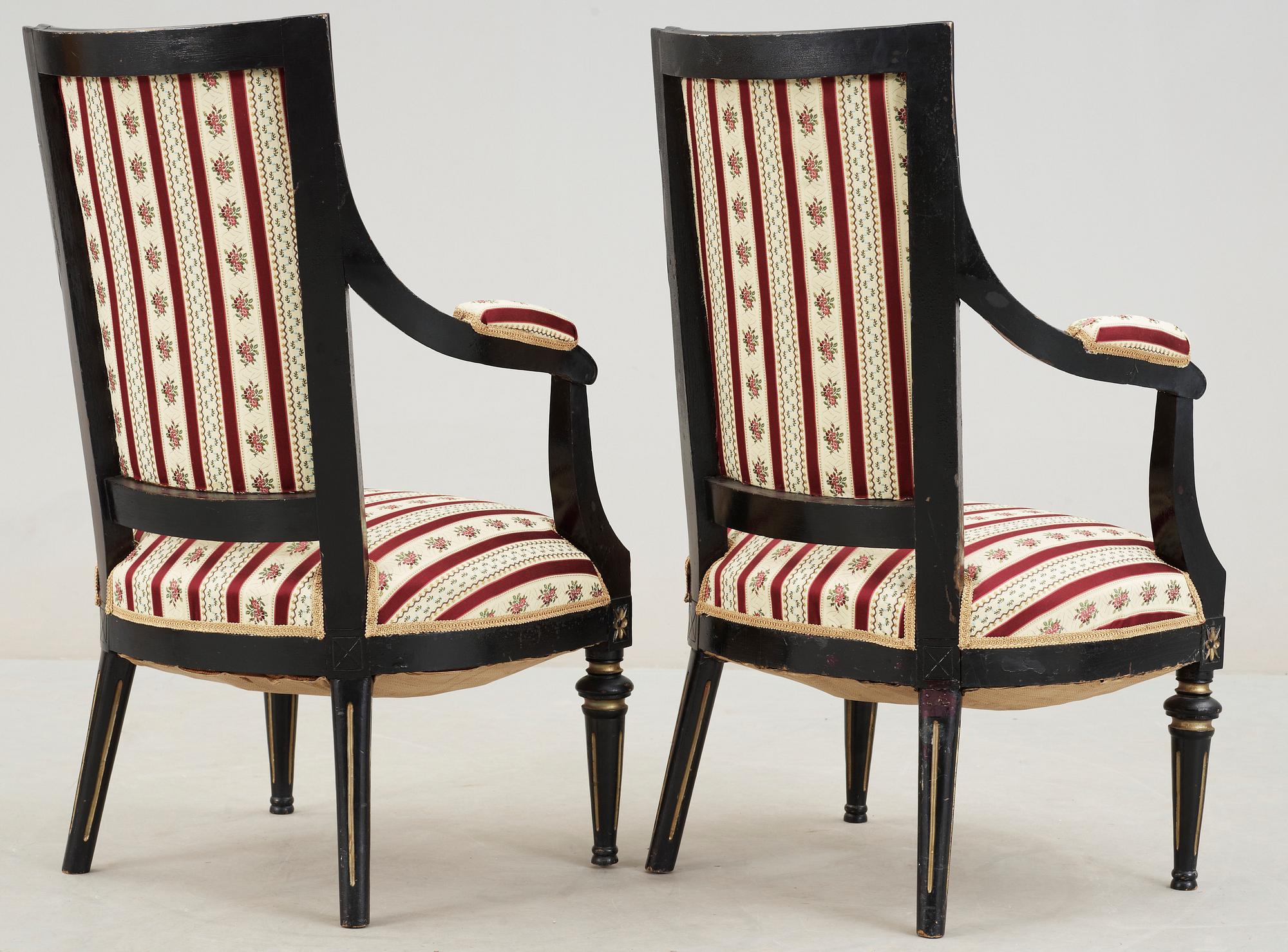 KARMSTOLAR, ett par, gustaviansk stil, 1900-talets mitt.