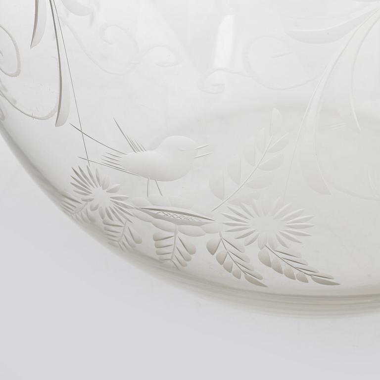 A punch bowl and mugs, glass, mid 20th century.