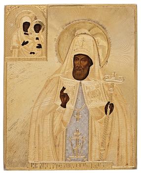 1084. A Russian late 19th century silver-gilt icon, marked Moscow 1884.