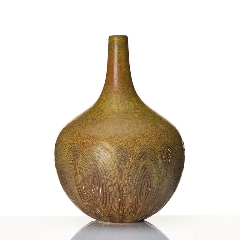 Axel Salto, a 'fluted style' Solfatara glazed stoneware vase, Royal Copenhagen, Denmark, model 20736.