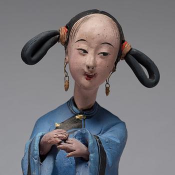 Two clay figures of Chinese girls, Qing dynasty, 19th Century.