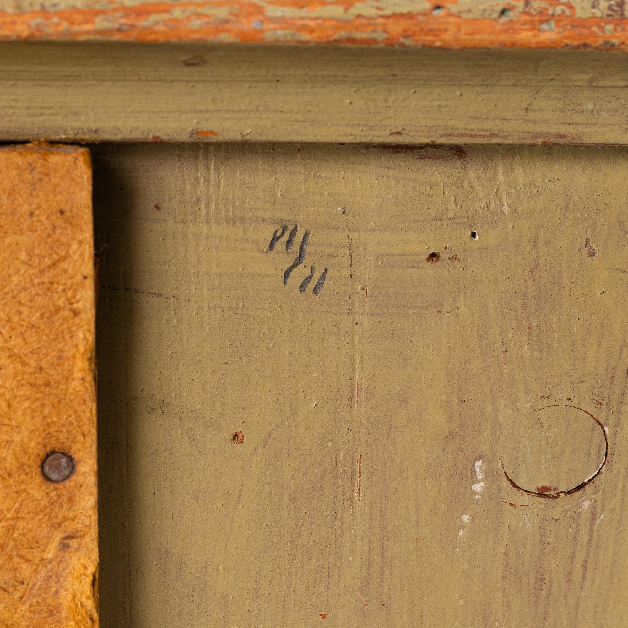 Richard Johansson, object/installation in a wooden cupboard, drawing, painting and mixed media, signed.