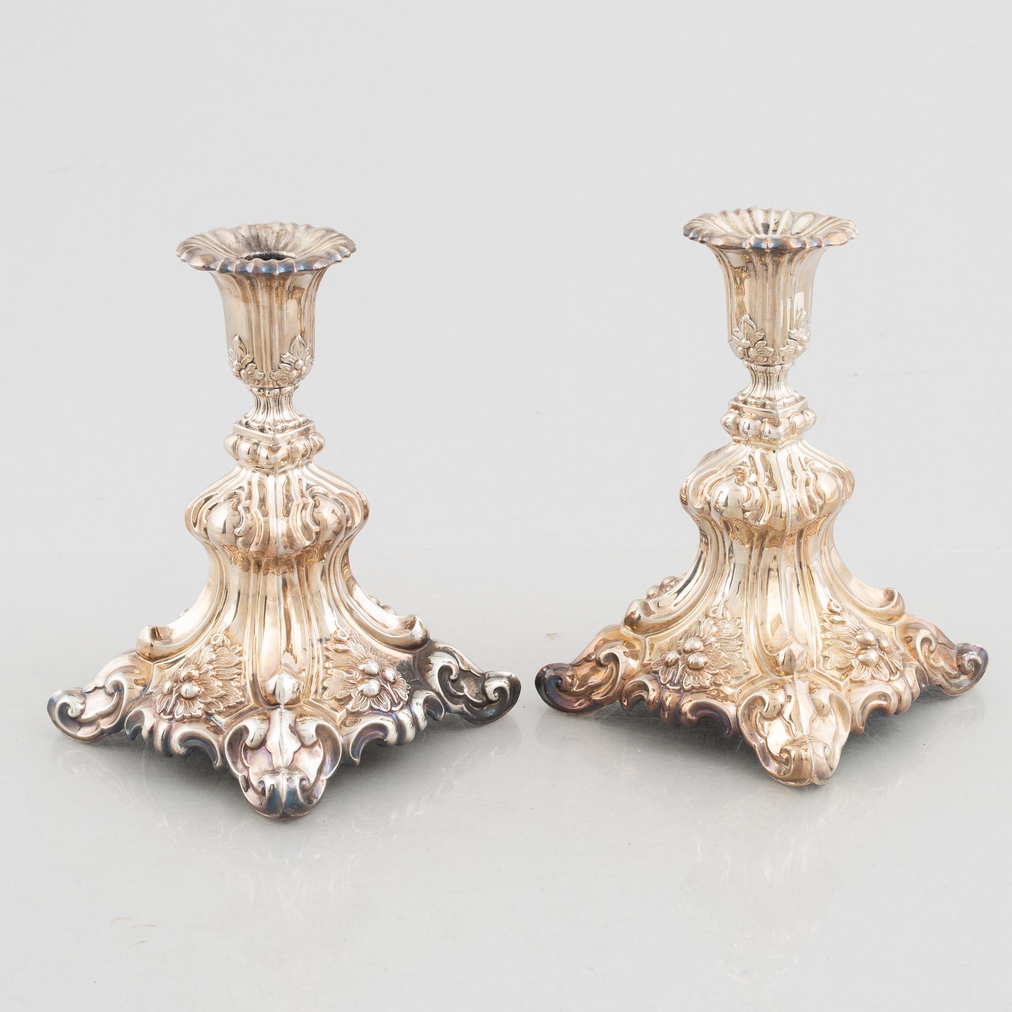 A pair of Baroque style silver candlesticks, Swedish import mark, 20th Century.