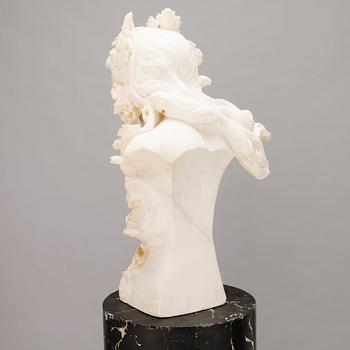AN RENÉ CHARLES MASSÉ, "Allegorie de la vigne", after, signed female alabaster bust on a pedestal.