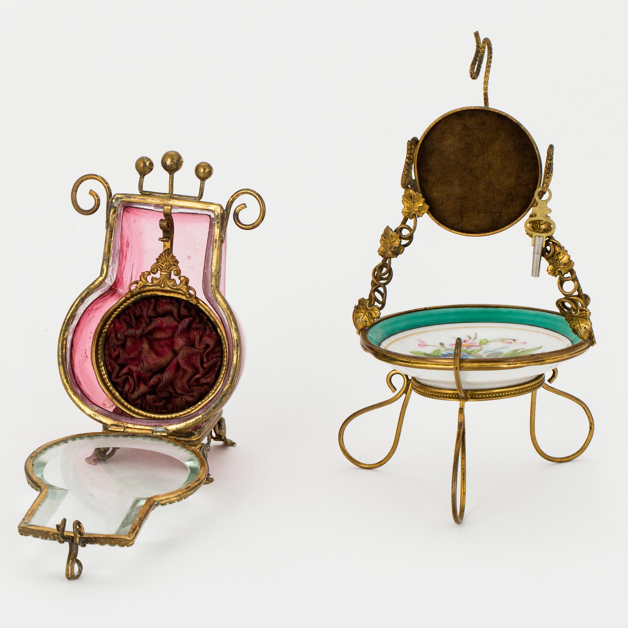 TWO POCKET WATCHES WITH STANDS.