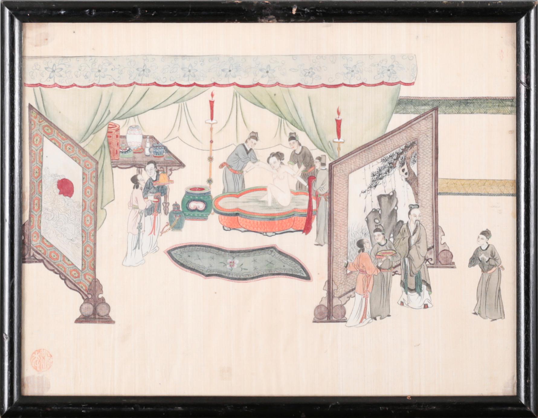 UNKNOWN ARTIST, four silk paintings, 20th century.