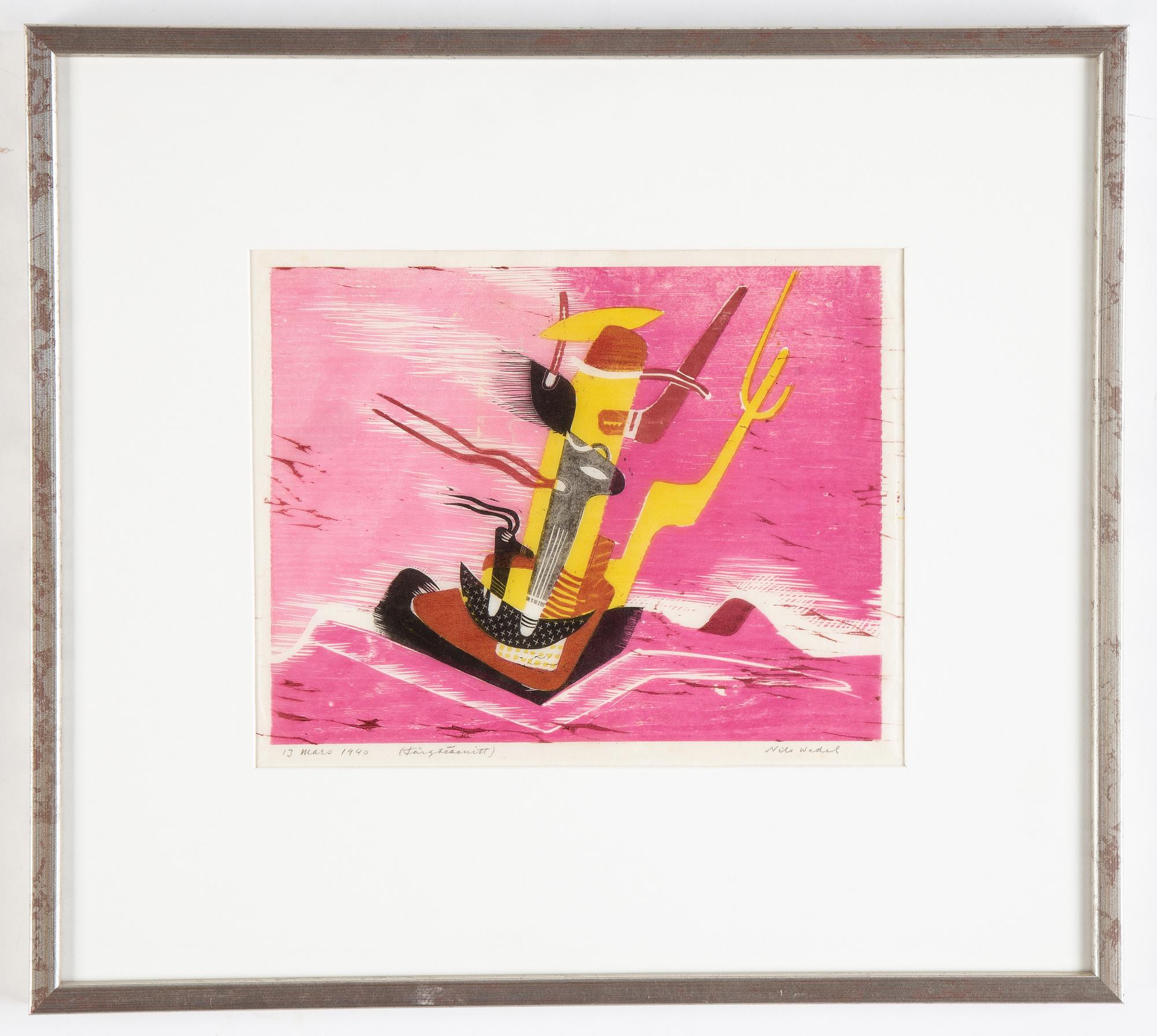Nils Wedel, wood cut in colours, 1940 signed.