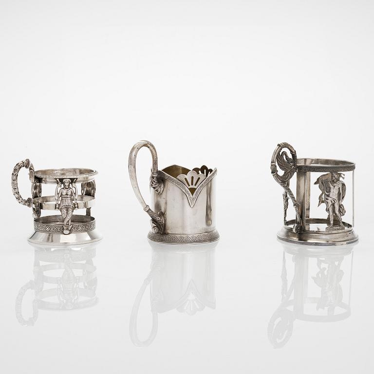 Teglashållare, 3 st, silver, 2XA-artellen S:t Petersburg, och Odessa samt Moskva, 1800-talets slut - 1900-t. början.