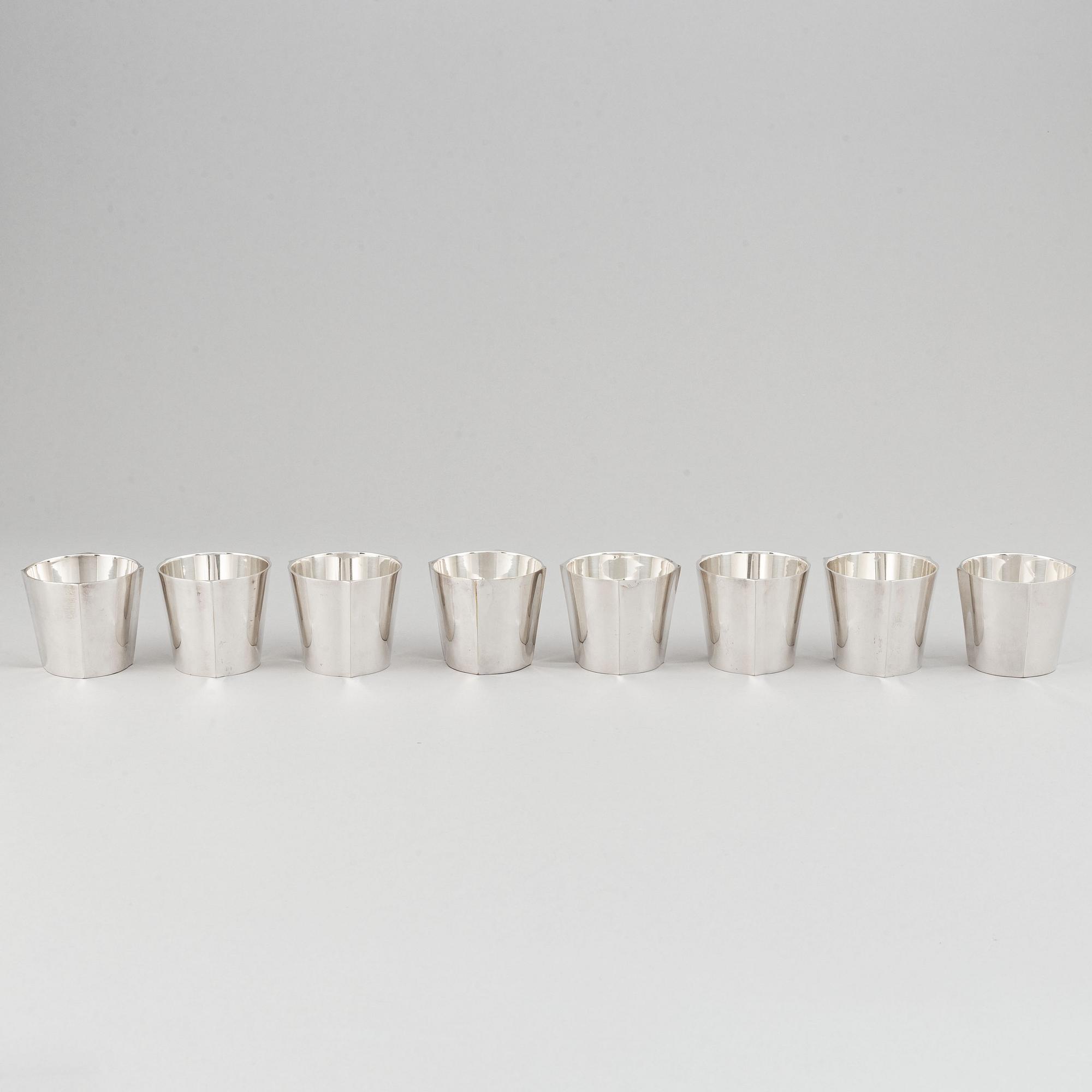 Sigvard Bernadotte, 24 pieces silver plate cocktail glasses, cups and mugs, GAB, Gense, Sweden.