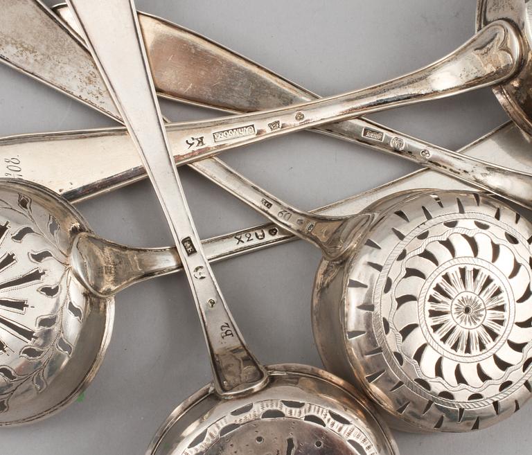 SOCKERSTRÖARE, 5 st, silver, Sverige, 1700 och 1800-tal, vikt 264 g.