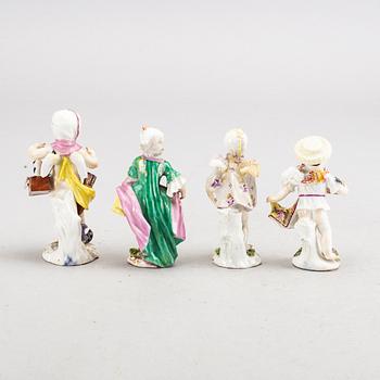 SET OF FOUR PORCELAIN FIGURINS, TWO MARKED MEISSEN, 18TH CENTURY.