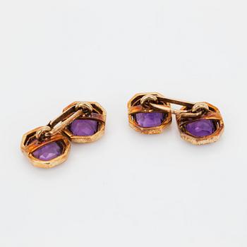 MANSCHETTKNAPPAR med trappslipade ametister, totalt ca 10.35 ct, möjligtvis Tyskland.